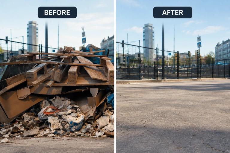 Before and after photo of a move-out and eviction cleanout in Hemet, CA